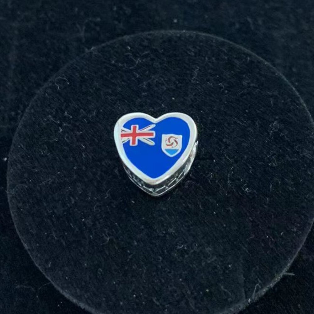 Pandora Anguilla Flag Heart Charm S925 Sterling Silver Jewelry for Bracelet